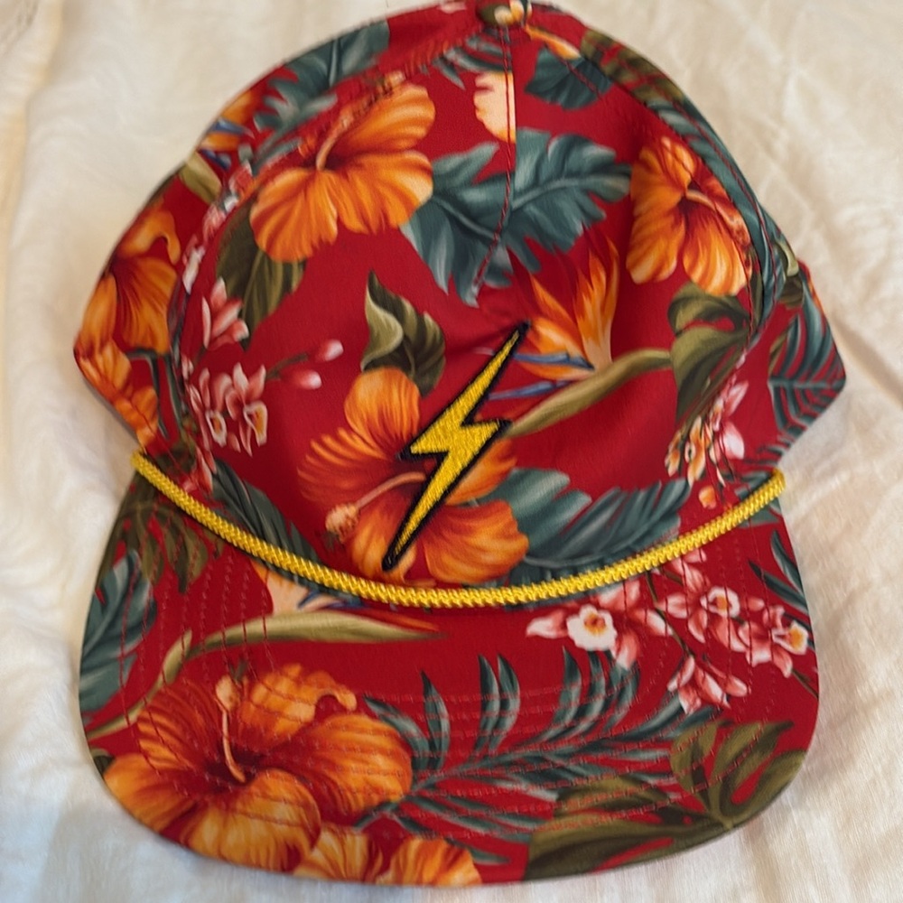 Aviator Nation Floral Red Cap with Lightning Bolt